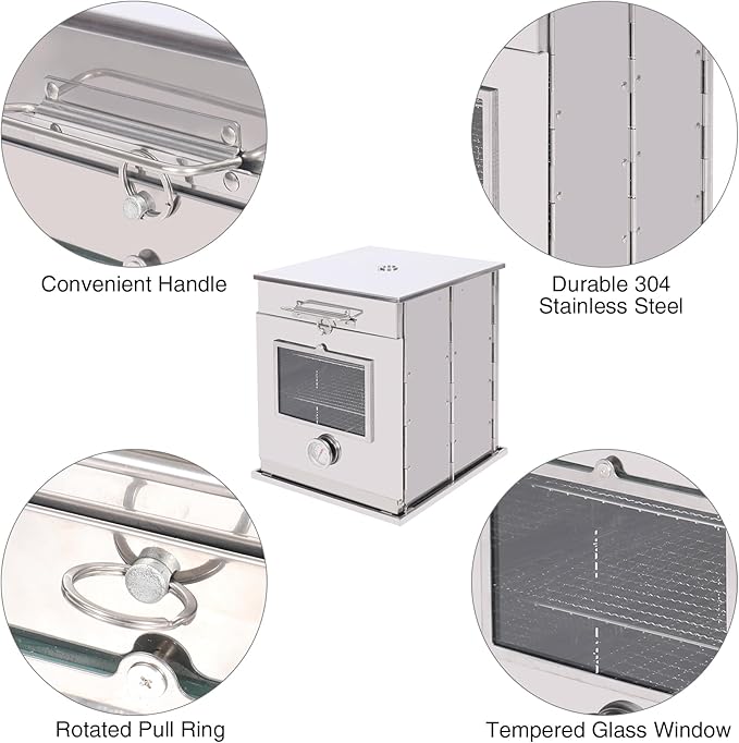 REDCAMP Foldable Camping Oven with 3 Tier Grill, Stainless Steel Oven for Propane Stove Baking BBQ Outdoor Cooking