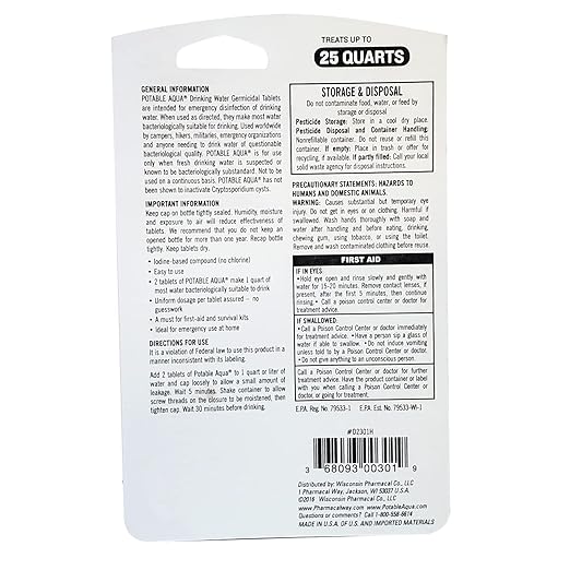 Potable Aqua Water Purification, Water Treatment Tablets - 50 count Bottle