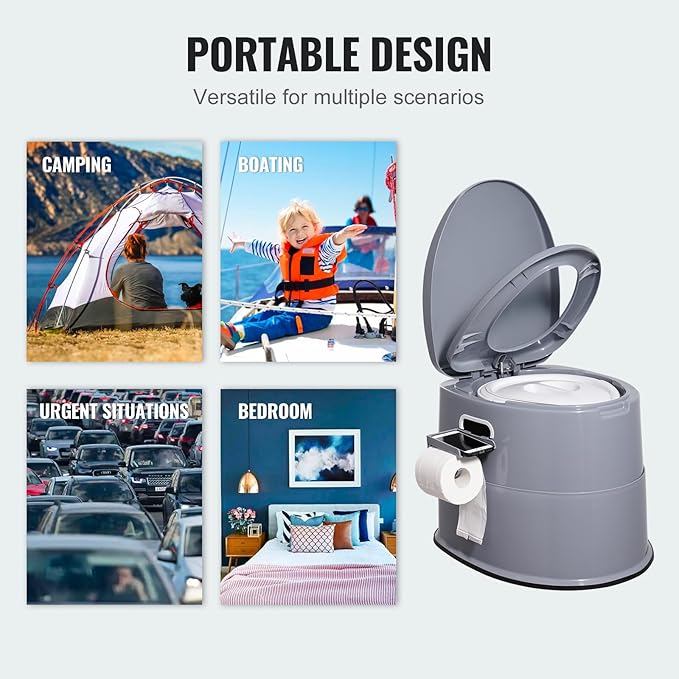 VEVOR RV Toilet for Camping, Portable Toilet with 1.3 Gal Detachable Inner Bucket & Removable Paper Holder, Commode with Dual Lids, Travel Toilet for Outdoor Camping Car Long Road Trips