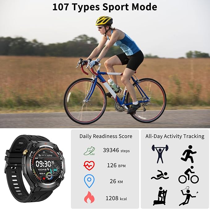 Military Smart Watch with GPS, Pressure/Altitude/Compass, Rugged Smartwatch for Men with 650mAh Extra-Large Battery, Answer/Make Call, 100+ Sports Mode, Metal Body Fitness Tracker for Android iOS