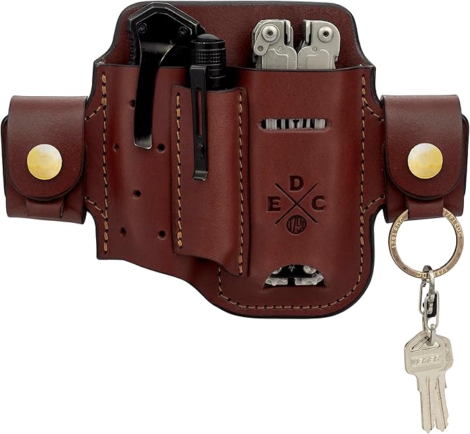 Multitool Sheath, Leather EDC Organizer, Belt Pouch Fits Multitool, Knife, Pen, Keys - Compatible with Heavy Duty Leatherman, Gerber, SOG Multitools