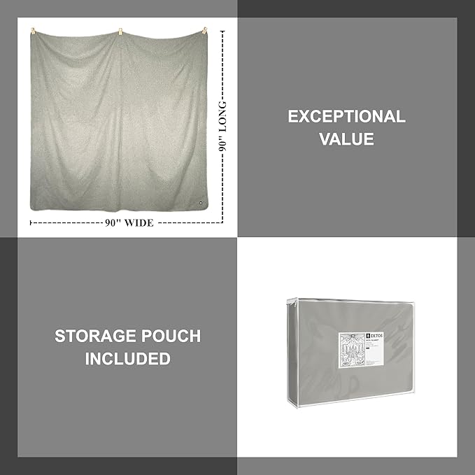 EKTOS 100% Virgin Wool Blanket, 90" x 90", Temperature Regulating, Perfect for Sleeping (Light Gray, Queen Size)