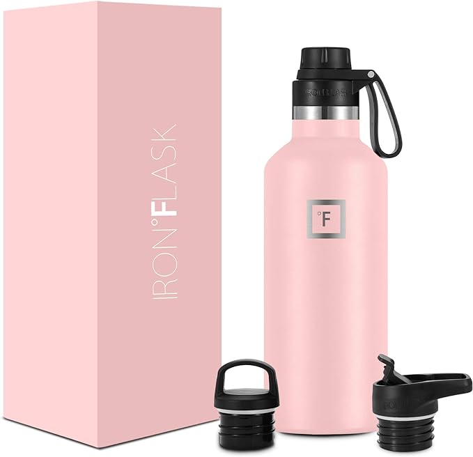 IRON °FLASK Camping & Hiking Hydration Canteens - 3 Lids (Narrow Straw/Spout Lid) Leak Proof Vacuum Insulated Stainless Steel - Hot & Cold Double Walled Sports Water Bottle