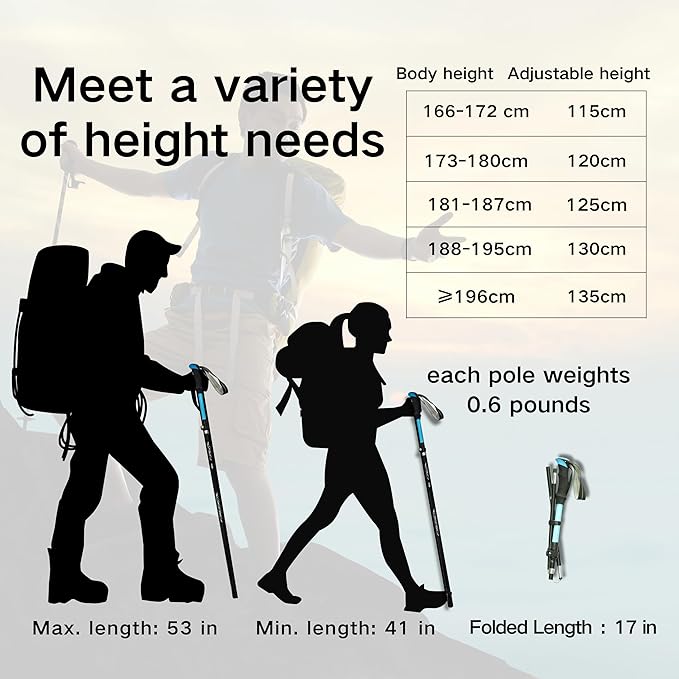 Folding Trekking Poles, Hiking Travel Poles, Hiking Equipment, Lightweight Trekking Poles, Suitable for Men and Women, The Elderly and Children,with an Outdoor Compass