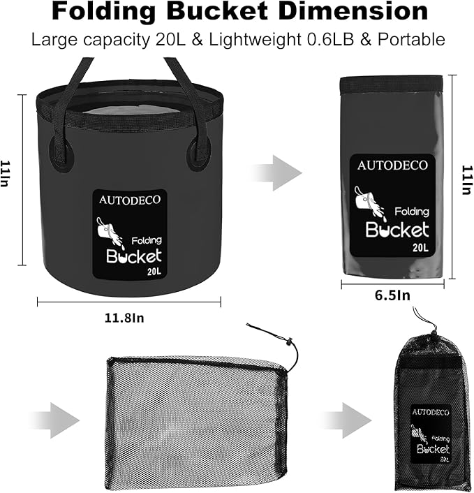 AUTODECO 5 Gallon Collapsible Bucket Water Container Portable Wash Basin for Fishing Camping Car Washing Hiking 20L