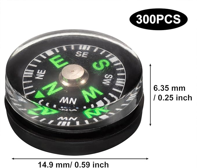 Leyndo 300 Pcs Mini Button Compass 15 Mm/ 0.59 Inch Lightweight Small Oil Filled Portable Mini Pocket Compass Bulk for Camping Hiking Touring Boating Outdoor Activities Survival