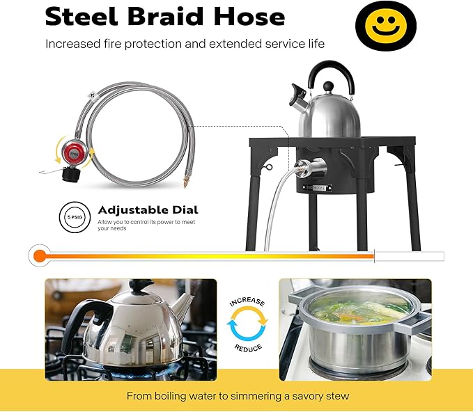 VIVOHOME Single Propane Outdoor Burner 100,000 BTU Camping Stove with Adjustable Legs, Gas Stove for Camp Cookout