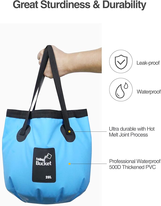 Luxtude Collapsible Bucket with Handle, 5 Gallon(20L), Portable & Ultra Lightweight Outdoor Basin Bucket, Folding Bucket for Fishing, Camping, Hiking