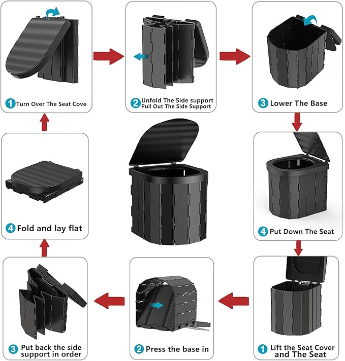 Portable Toilet for Camping,Folding Toilet with Lid,Foldable Car Travel Toilet Portable with Carry Bag for Camping,Car,Travel, Outdoor,Hiking,Backpack,Trips,Tent,Boat,Beach,Traffic Jam,Home (Black)