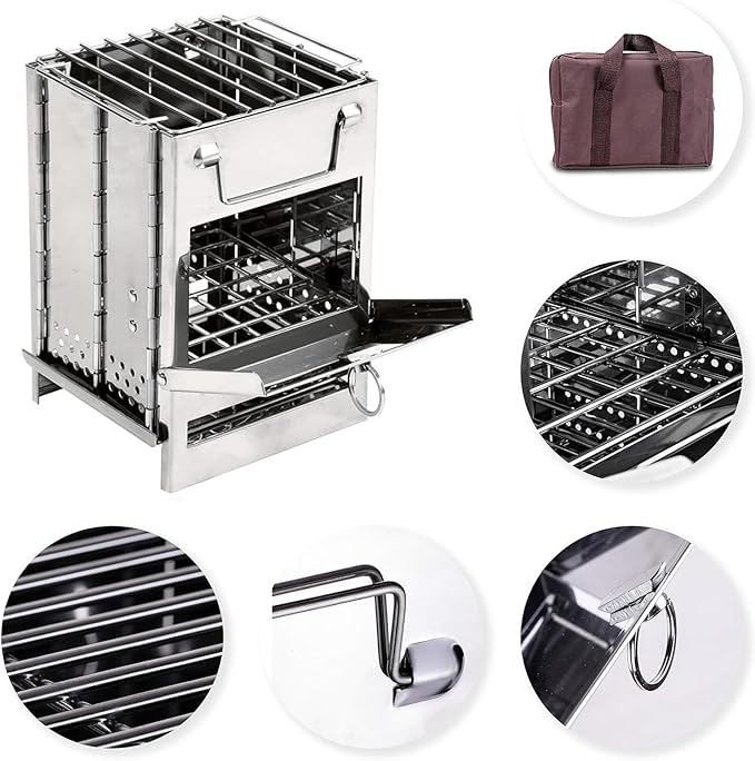 Wood Burning Camp Stove Camping Stove Folding Camp Mini Stove Rocket Stove Folding Stove Portable Backpacking Stainless Steel Light Folding Stove for Outdoor Tent Camping Picnic BBQ