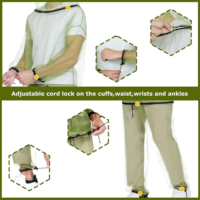 HENNCHEE Mosquito Suits for Adults, Mesh Net Bug Jacket Pant Suit, Outdoor Full Body Protection Mosquito Proof Clothing