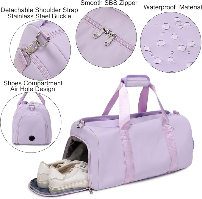 Dance Bag for Girls Sports Duffel for Girls Teen Duffle Bag Girls Weekender Bag Girls Overnight Bag Teen Gym Bag Travel Ballet Bags Yoga Bags Cheer Bag with Shoe Compartments(Purple)