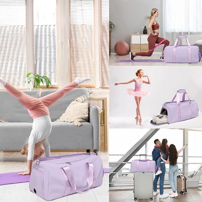 Dance Bag for Girls Sports Duffel for Girls Teen Duffle Bag Girls Weekender Bag Girls Overnight Bag Teen Gym Bag Travel Ballet Bags Yoga Bags Cheer Bag with Shoe Compartments(Purple)