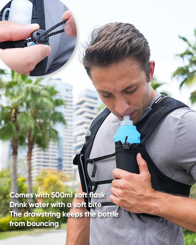 Running Vest for Women Men, USA Original Patent, Adjustable Chest Straps Running Hydration Vest with 500ml Soft Flask, Breathable Reflective Running Vest for Trail Running Hiking