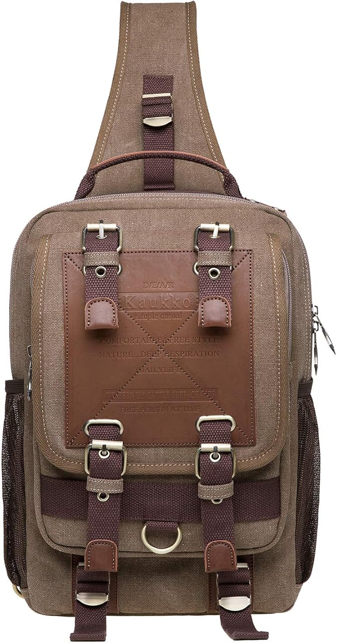 KAUKKO Canvas Messenger Bag Cross Body Shoulder Sling Backpack Travel Hiking Chest Bag
