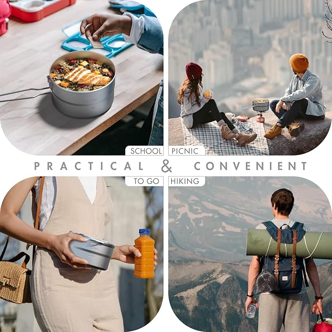Lixada Camping Pot Stainless Steel Camping Cook Pot 1.5L Camping Cooking Pot with Lid and Folding Handle, Large Capacity Bento Pot Camping Cookware for Outdoor Backpacking, Hiking, Picnic
