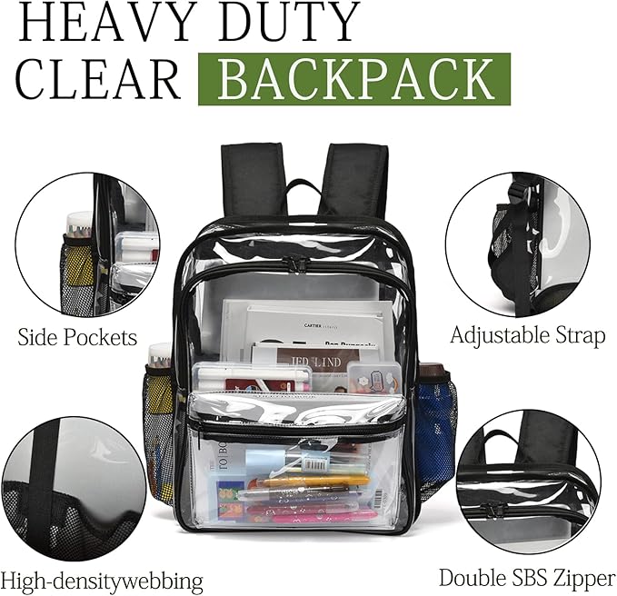 Clear Backpack,15 '' Clear Backpacks for School Heavy Duty PVC See Through Bag Waterproof Bookbag for Girls & Boys, Grey