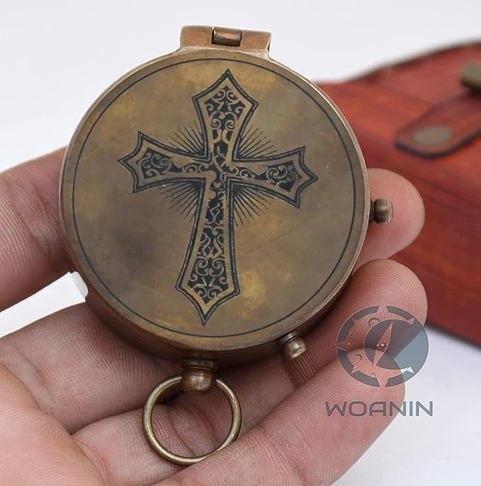 Trust in The Lord with All Your Heart -Proverbs 3: 5-6 Quote Engraved Compass with Leather Box, Compass Gift, 2023 Graduation Day Gifts- Baptism Gifts Compass