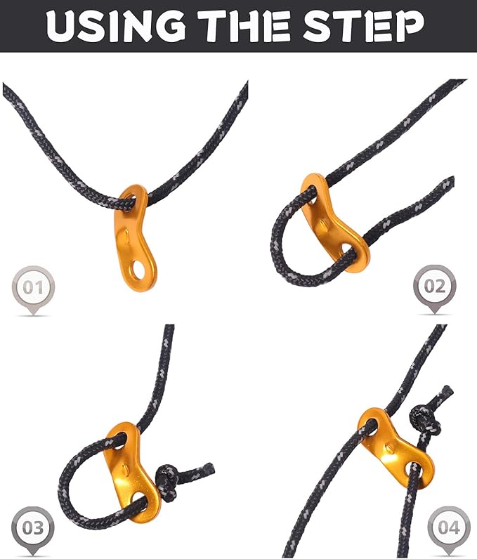 Hikeman 6 Pack 4mm Outdoor Guy Lines Tent Cords Lightweight Camping Rope with Aluminum Guylines Adjuster Tensioner Pouch for Tent Tarp, Canopy Shelter, Camping, Hiking, Backpacking (Yellow)