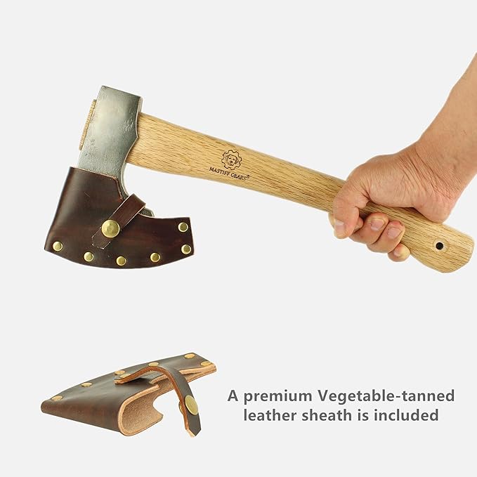Mastiff Gears® Hand-Forged Wood Handle Hatchet: Versatile Carving, Camping, Wood Splitting Axes in Two Sizes for Outdoor Enthusiasts (Orcish Axe)
