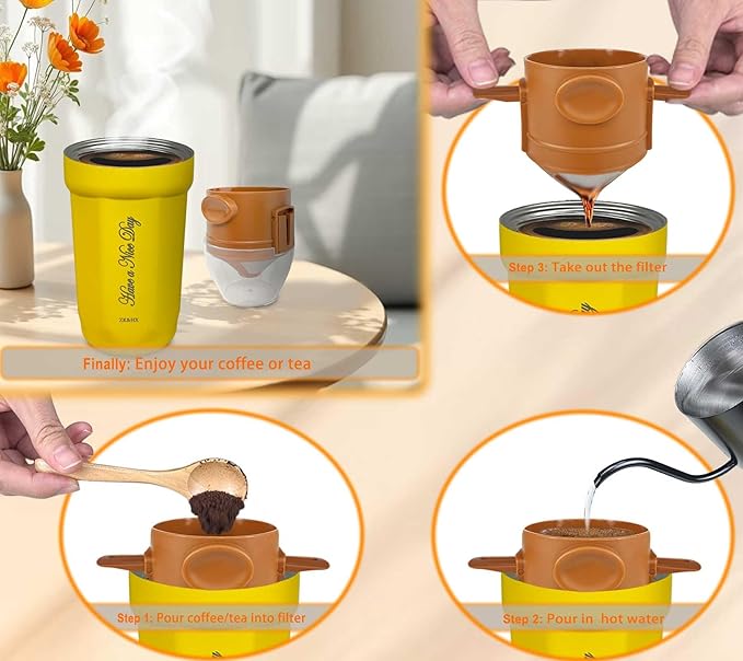 ZK&HX LIFE Pour Over Coffee Maker,Travel Coffee Mug,Insulated Coffee Mug,Camping Coffee Makers,Tea Infuser Mug,Tea Infuser for Loose Leaf Tea,Travel & On the GO