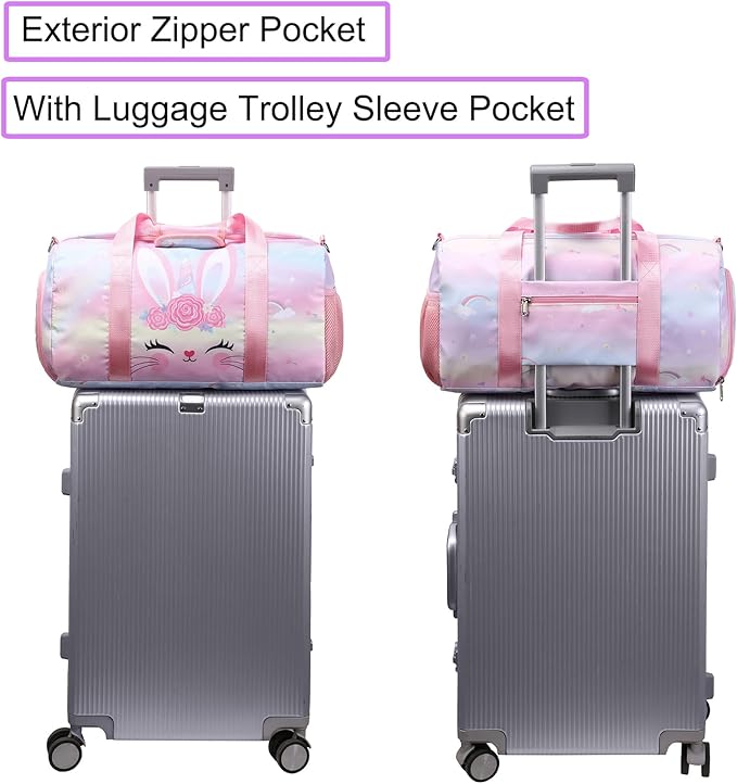 Unicorn Dance Bag for Girls Travel Duffel Bags Girls Sports Gym Bag Overnight Ballet Dance Bag with Shoe Compartment and Wet Compartment(Pink)