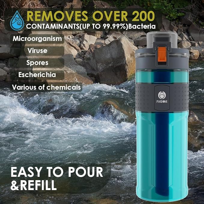 Straw Filter Water Bottle Outdoor Water Bottle with Filter Water Purifier Filtration Bottle Survival Emergency Hiking Travel and Backpacking Water Filter 17oz