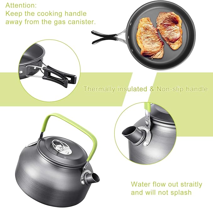 G4Free 19PCS Camping Cookware Mess Kit Non-Stick Pot and Pan Set with Kettle Stainless Steel Cups Plates Forks Knives Spoons Lightweight for Hiking Backpacking Cooking Picnic