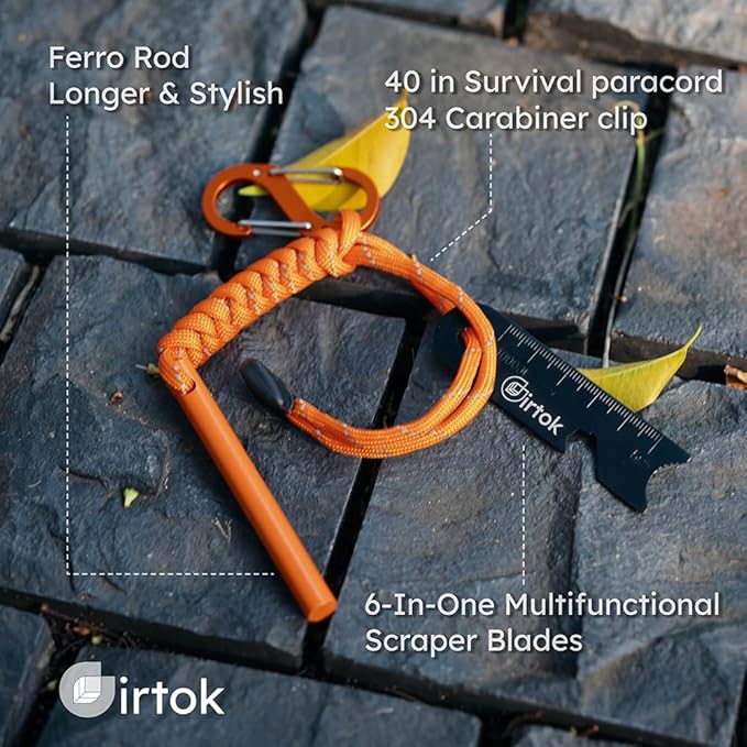 Camping Fire Starter Survival Tool,Large Size & Stylish Eye-catching Colors Ferro Rod with a Hemp Wick,Carabiner Clip & Survival Paracord,Survival Kit for Camping, Hiking & Emergency