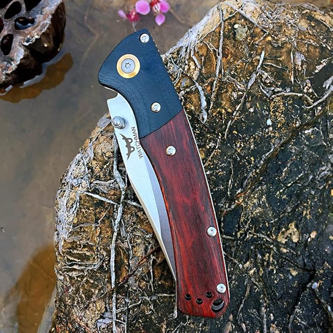 Watchman HD01 Pocket Folding Knife Stainless Steel D2 Blade Wood Handle with Clip Fishing Camping EDC Knife