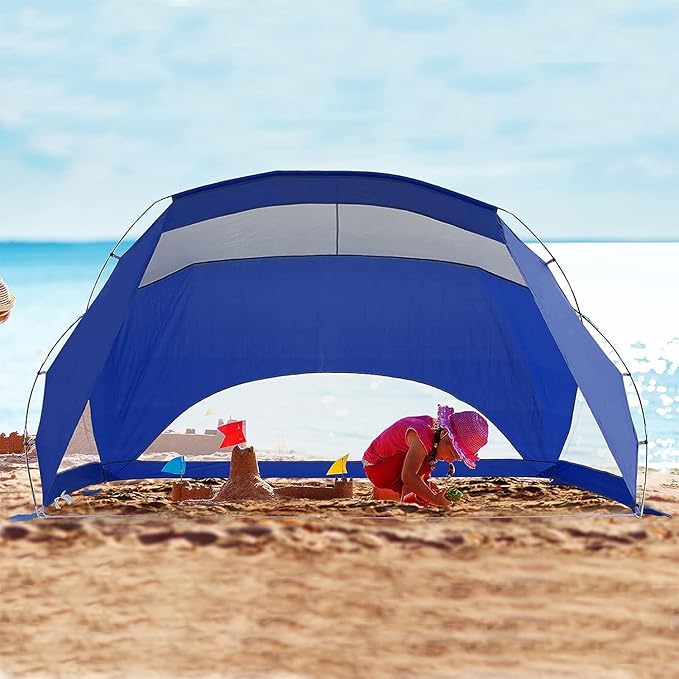 Beach Tent, 3/4 Person Sun Shelter Beach Shade Tent with UPF 50+ Protection, Portable Lightweight and Easy Setup Beach Canopy Baby Beach Tent for Camping, Hiking, Fishing, Backyard, Picnics- Navy Blue