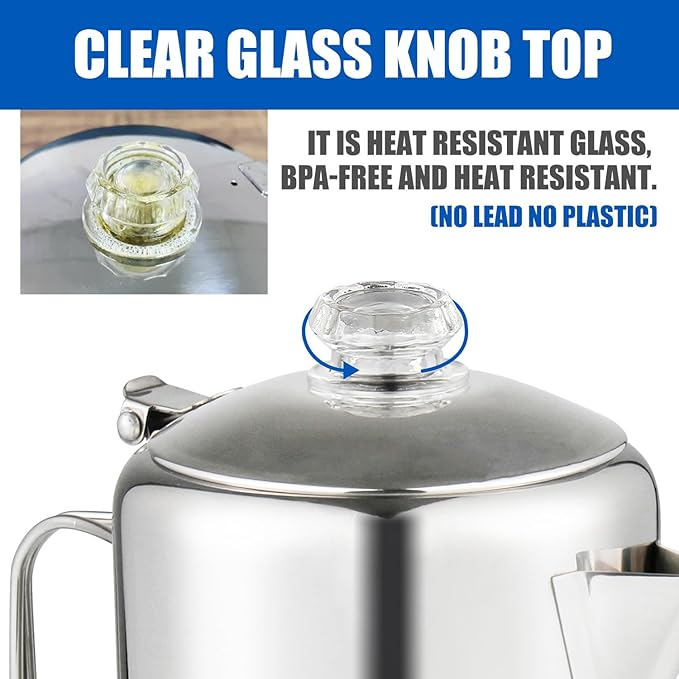 Percolator Coffee Pot Stainless Steel Coffee Percolator with Heat Resistant Glass Knob Top, Compact Coffee Maker Pot for Campfire or Stovetop Coffee Making Outdoor Traveling Fast Brew