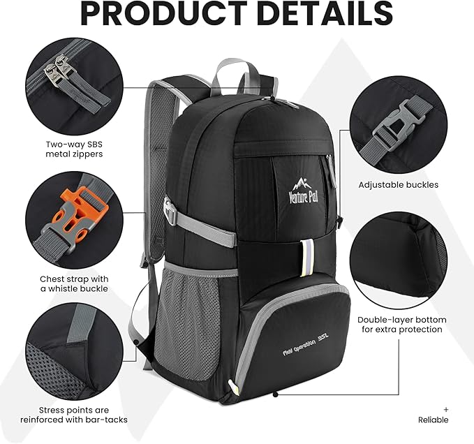 Venture Pal 35L Ultralight Lightweight Packable Foldable Travel Camping Hiking Outdoor Sports Backpack Daypack