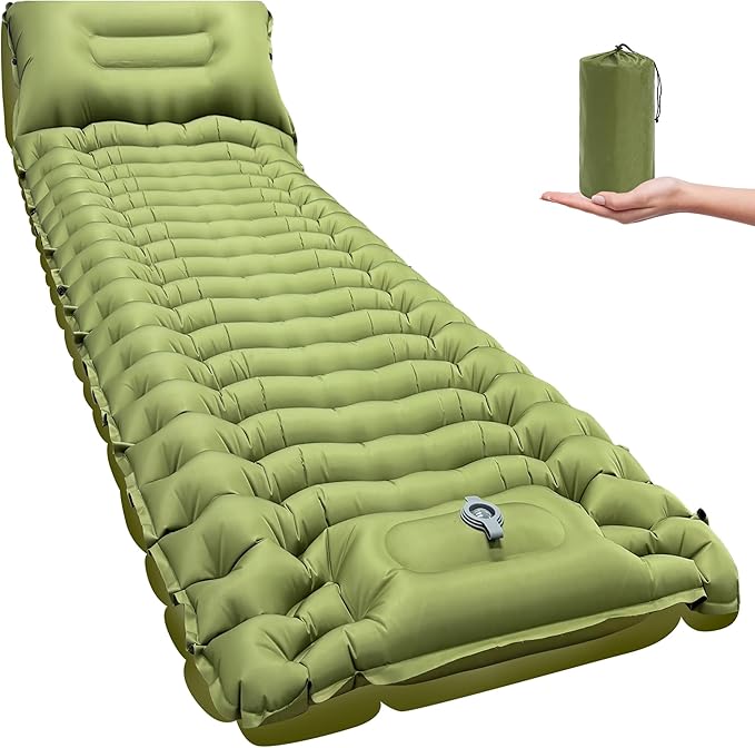 Sleeping Pad for Camping, Self Inflating Ultra Lightweight Sleeping Pad Backpacking Air Mattress Camping Mat with Pillow, Built-in Foot Pump Protable Sleeping Pads for Camping Tent 78x27 Inch