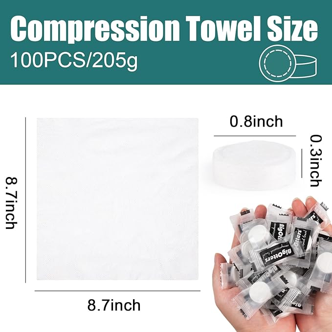 BigOtters 100PCS Compressed Towel, Disposable Compressed Towel Tablets, Bulk Coin Tissues, Portable Mini Compressed Camping Towels for Travel Home and Outdoor Activities