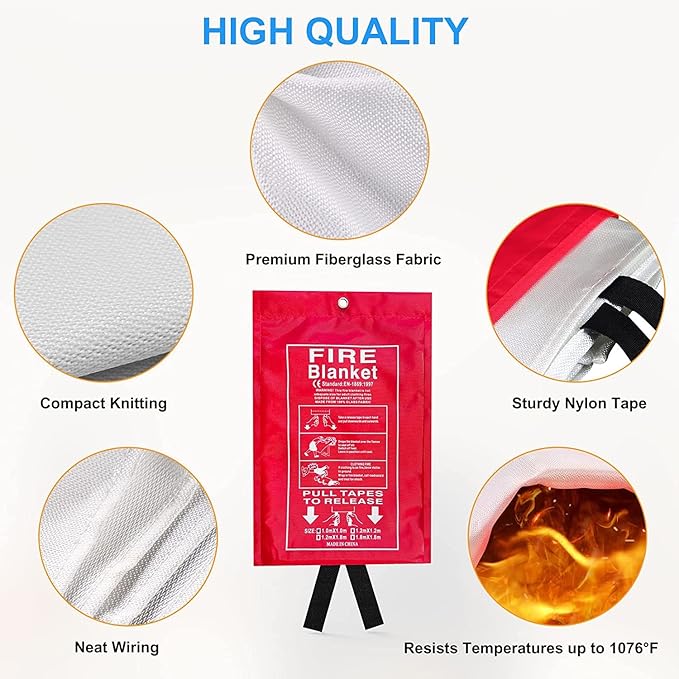 Emergency Fire Blanket for Home and Kitchen (4 Pack) Fire Extinguishers for the House, Deluxe Fire Blankets Emergency for Home Fireproof Blanket Fire Retardant Blankets Fire Spray Emergency Blankets
