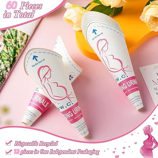 60 Pcs Disposable Portable Female Urination Device for Women, Female Urinal,Women Pee Cup Standing Up,Disposable Women Urinal for Women Female Pee Funnel,for Travel Camping Urinary Pee Cones