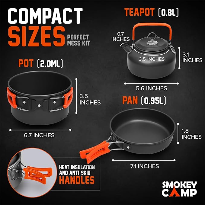 Camping Cookware Mess Kit Set with Stove - Backpacking Compact Camping Cookware, All in One Non-Stick Camping Cooking Set, Portable Stove, Hiking, Picnic, Outdoor & Camping Cookware Set