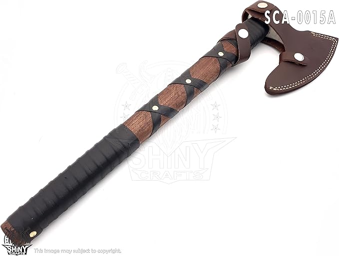 SHINY CRAFTS -Axes Viking Axe Hatchet Norse Axe Best Tomahawk Viking Bearded Axe- Beautiful Camping Axe Best Gift for Him with Leather Sheath (VBA 15A)
