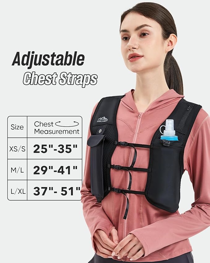 Running Vest for Women Men, USA Original Patent, Adjustable Chest Straps Running Hydration Vest with 500ml Soft Flask, Breathable Reflective Running Vest for Trail Running Hiking