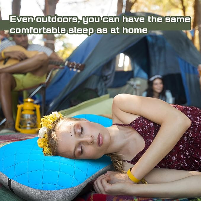 Suzile 4 Pcs Camping Pillows with Removable Cover Sleeping Lightweight Inflatable Pillows Washable Backpacking Pillow with 4 Pcs Carry Bags for Neck Lumbar Support Camping Hiking Backpacking Travel