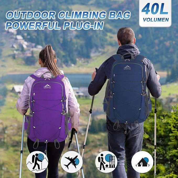 BKNOOU 40L Lightweight Hiking Backpack Packable Camping Backpack Waterproof Hiking Daypack Men Women Foldable Travel Daypack