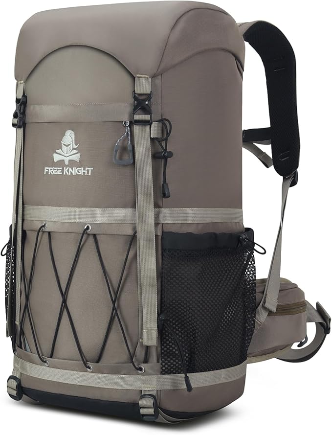 Bseash 40L Waterproof Hiking Backpack with Rain Cover, Outdoor Sport Travel Bag Daypack for Camping Climbing Skiing Cycling (Khaki)