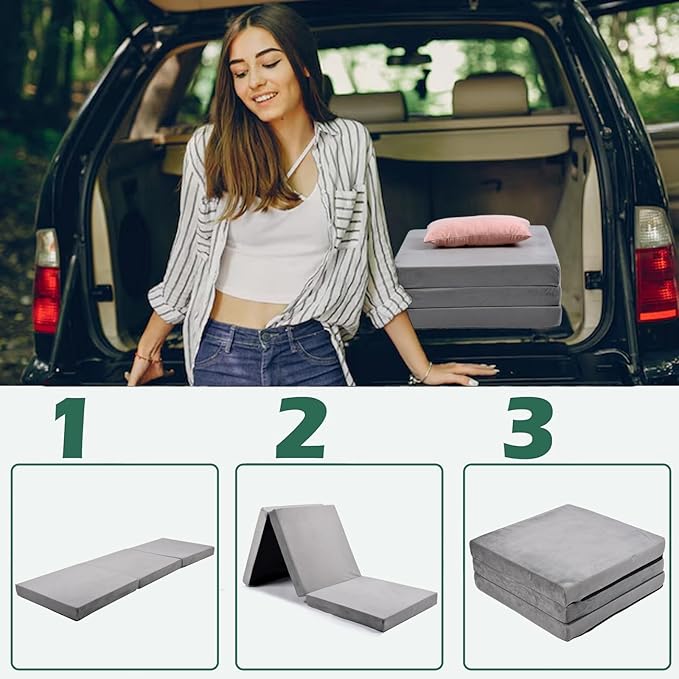 Memory Foam Camping Mattress, Car Camping Bed Mattress with Dust Cover, Portable Waterproof Camping Pad Mat, for Outdoor Sleeping, Foldable, for Travel Truck Bed Tent