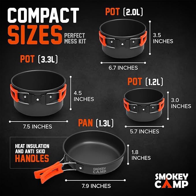 Camping Cookware Mess Kit Set with Stove - Backpacking Compact Camping Cookware, All in One Non-Stick Camping Cooking Set, Portable Stove, Hiking, Picnic, Outdoor & Camping Cookware Set