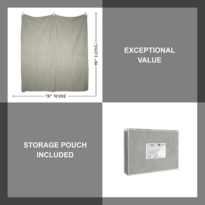 EKTOS 100% Virgin Wool Blankets, 90" x 78", Better Than US Army Navy Surplus Supplies (Light Gray, Full Size)