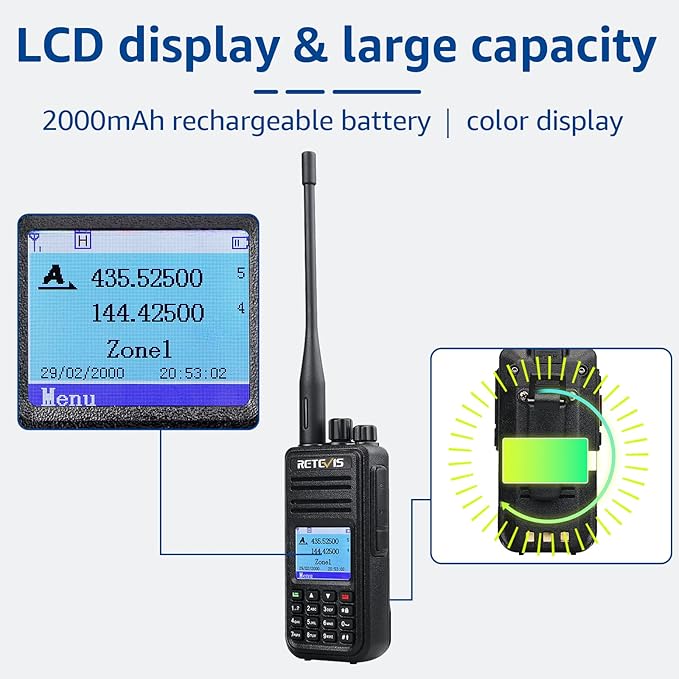 Retevis RT3S Dual Band DMR Radio, Digital Analog 2 Way Radio with GPS APRS, 3000Ch 120000 Contacts 2000mAh, Long Range Handheld Walkie Talkie for Traveling Hiking (Black 1 Pack)