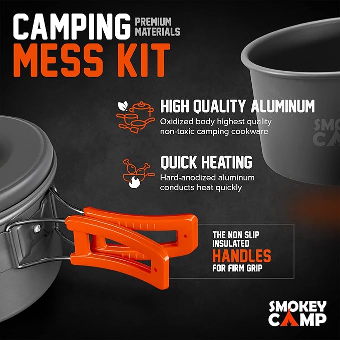 Camping Cookware Mess Kit Set with Stove - Backpacking Compact Camping Cookware, All in One Non-Stick Camping Cooking Set, Portable Stove, Hiking, Picnic, Outdoor & Camping Cookware Set