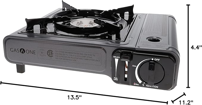 Gas One Portable Butane Camping Stove with Case: Automatic Ignition, Precise Heat Control - Camping & Tailgating and Outdoor Cooking