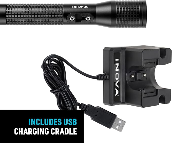 Nite Ize INOVA T4R Powerswitch Rechargeable Tactical Flashlight - 1300 Lumen Tactical Flashlight with Professional-Grade USB Charging Cradle & AC/DC Adapters - Flashlight for Camping, Biking & Hiking